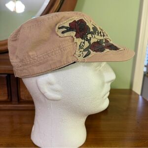 Cadet tan hat Y2K shabby Chic flowers one size boho floral patch